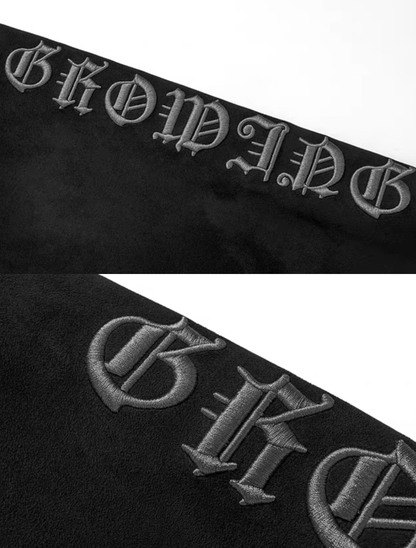 Gothic Font Sleeve Suede Zip Hoodie