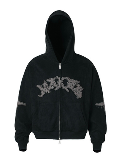 Cross Patch Arch Logo Suede Loose Hoodie