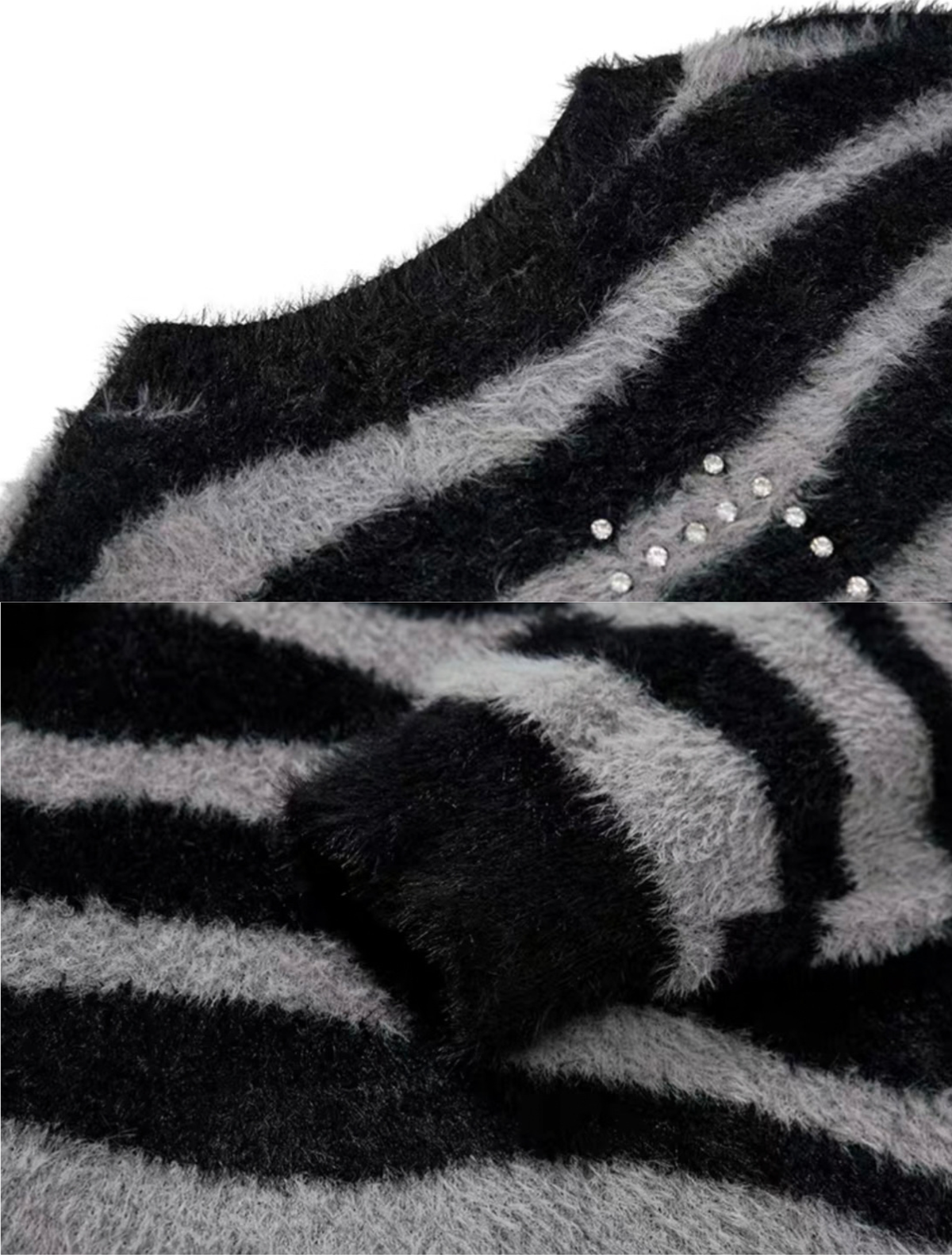 Cross Stud Shaggy Striped Knit