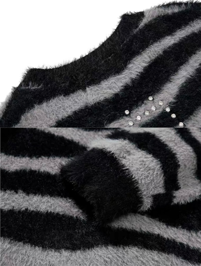 Cross Stud Shaggy Striped Knit