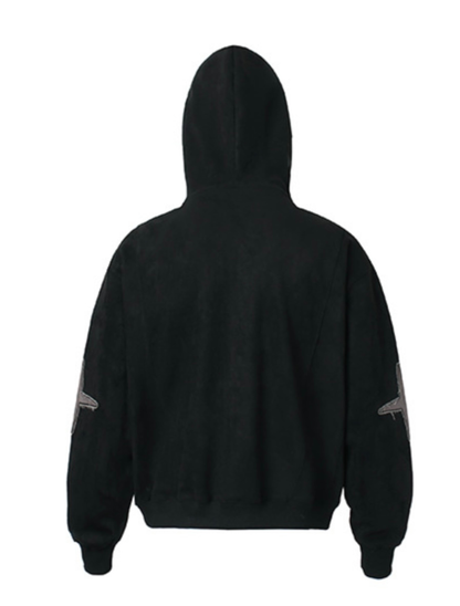 Cross Patch Arch Logo Suede Loose Hoodie