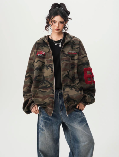Camo Back Numbering Zip Hoodie